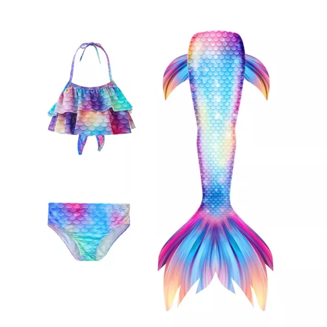 Mermaid Tail Swimsuit for Girls Swimming Kids Bikini Costume 3Pcs Sets with3714