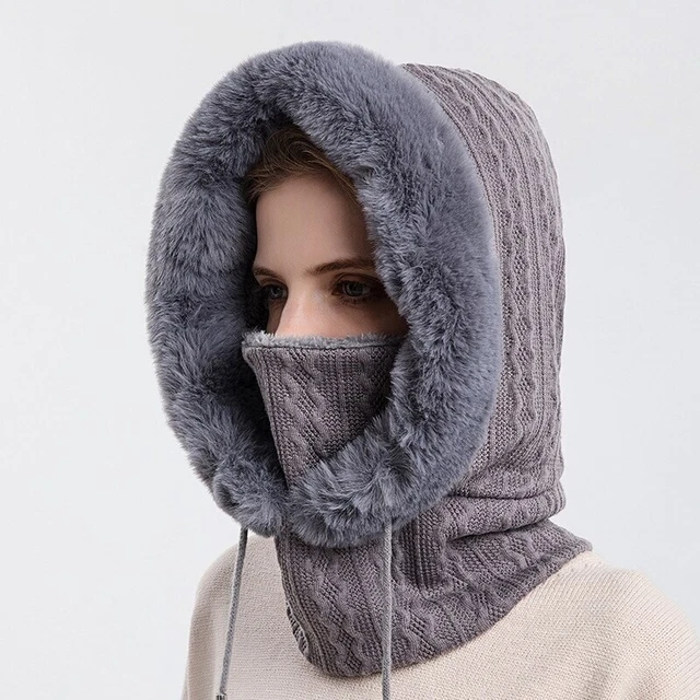 Bufanda para Mujer De Piel Mascara para Invierno Gorro De Punto Pasamontañas 3