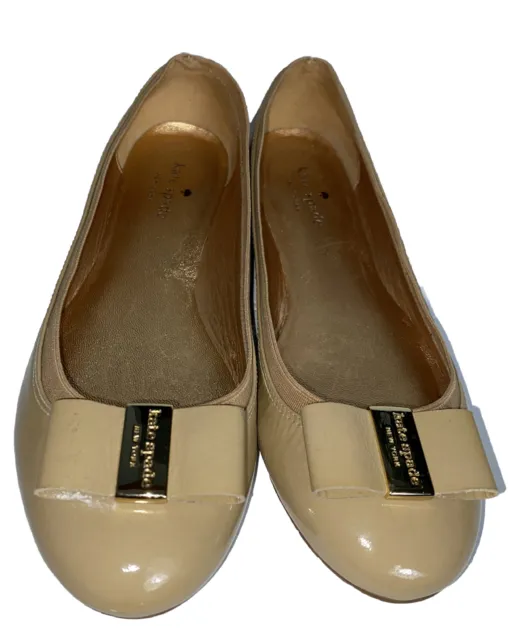 Kate Spade New York Shoes Slip On Ballet Flats Patent Leather Tan Bows 8.5