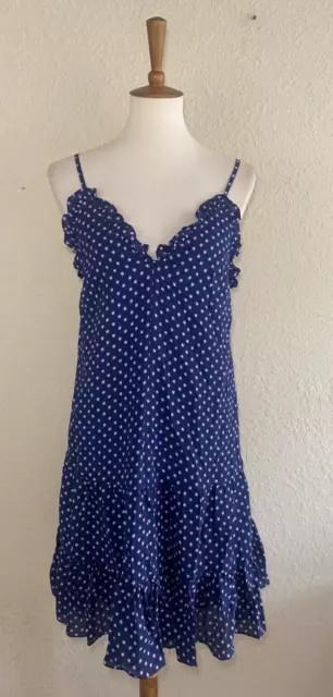 Rebecca Taylor Womens Ikat Polka-dot Seersucker Ruffle Slip Dress Navy Size 8