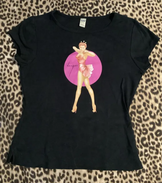 Vtg Vargas Pinup Girl JUNIOR Women’s T-Shirt X-Large Rockabilly XL Black