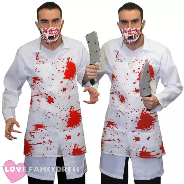 Killer Doctor Fancy Dress Adult Halloween Costume With Bloody Apron And Mask