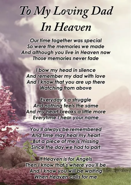 To A Loving Dad In Heaven Memorial Graveside Poem Card & Free Ground Stake F381