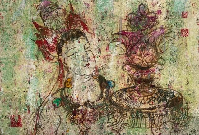 Chinese Painting Of Bodhisattva From A Dunhuang Cave Fresco ORIGINAL FINE ART