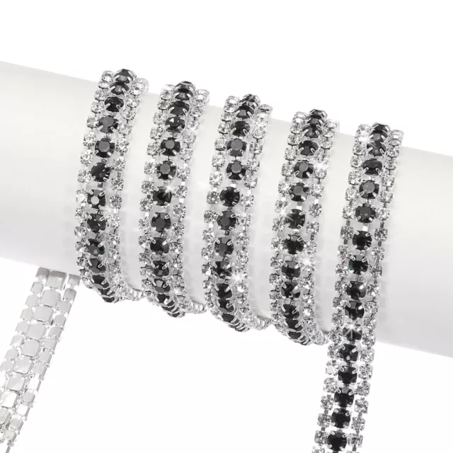 2 Yard 9mm 3 Rows Crystal Rhinestone Close Chain Silver Black White