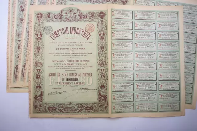 Comptoir Industriel Pour Favoriser Commerce Action 250 Francs 1889 X 7 Actions