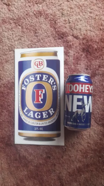 Vintage Fosters Lager Sticker - As New - Can for Size Comparison