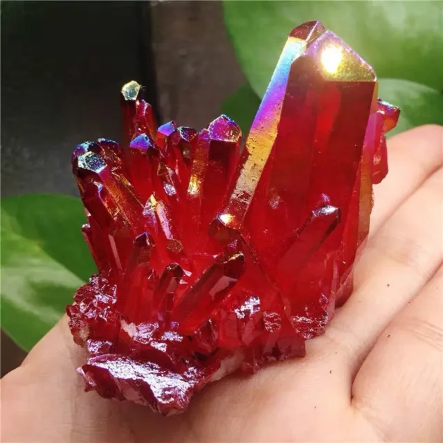 100g Natural Quartz Red Aura Crystal Titanium Cluster VUG Specimen Healing Stone
