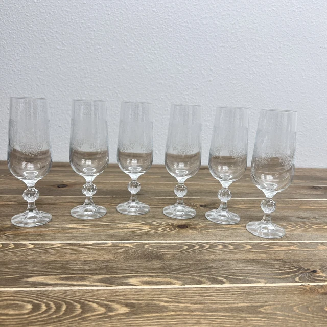 Bohemia Fine Lead Etched Crystal-Cascade Lot 6 of Champagne Flute Glasses