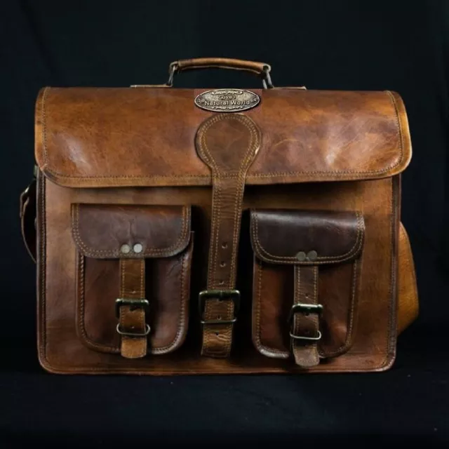 Hombres Vintage Cuero Marrón Oscuro Bandolera Negocios Portátil Maletín Bolso