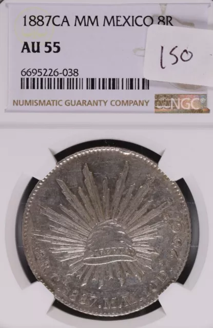 1887 CA MM Mexico 8 Reales NGC AU-55