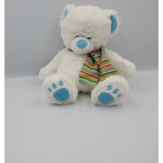 Doudou peluche ours blanc bleu vert rose rayé BABY GUND - 24571