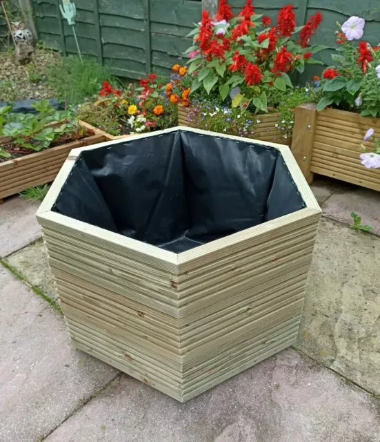 Garden Water Feature Hexagonal Raised Pond Wooden Aquatic Planter Gardening Gift