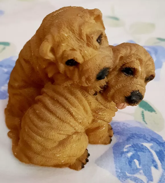 Statuina In Resina Coppia Di Retriever Cucciolo Vintage