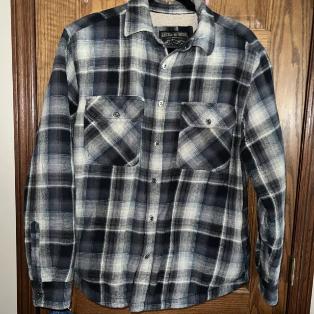 GRIZZLY MOUNTAIN FLANNEL Shirt Mens Large Plaid Sherpa Lined Snap ...