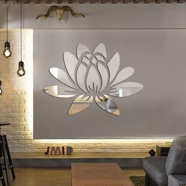 3D Mirror Lotus Wall Sticker Removable Acrylic Mural Decal Home Room DIY Decor