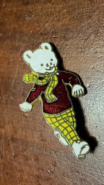 Vintage Rupert Bear Pin Badge Metal Pin Tidy Collectable