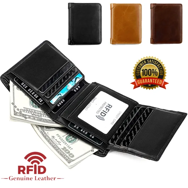 RFID Blocking Mens Leather Trifold Wallet ID Credit Card Holder Pocket Billfold