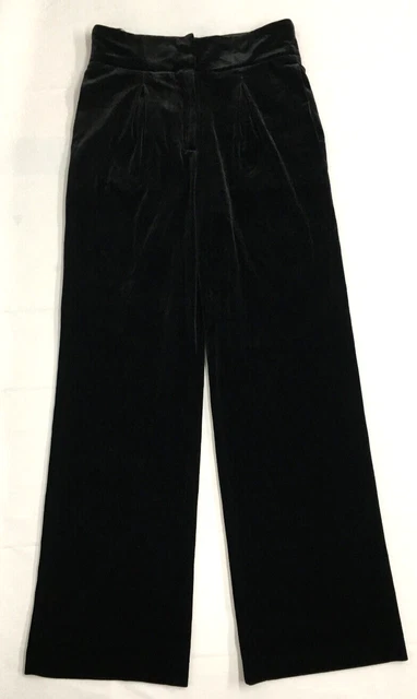 "Pantaloni vintage anni '90 retrò neri velluto vita alta gambe larghe taglia 12 W 30"" L 28"