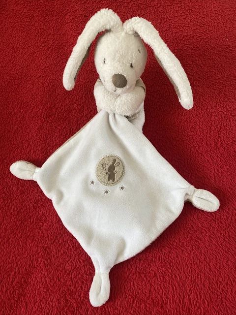 🇫🇷 doudou mouchoir lapin blanc taupe POMMETTE TTBE