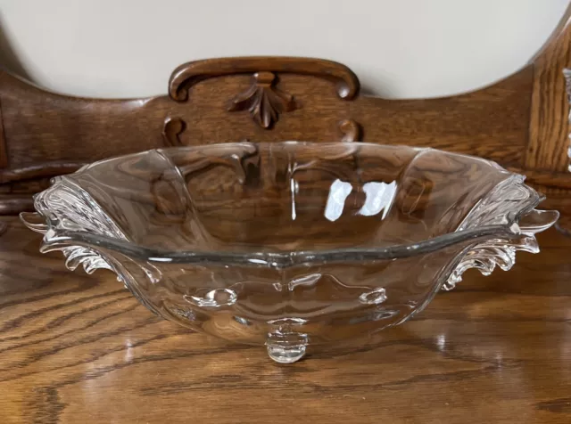 Fostoria Baroque Clear Crystal Glass Footed Bowl W/ Flame Wing Handles Ecu!