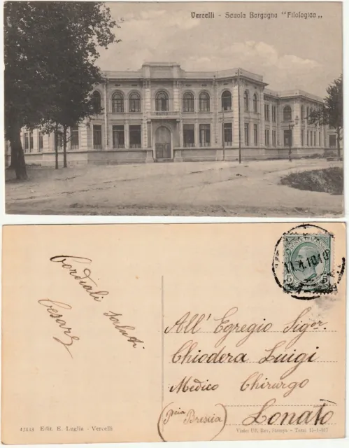 Vercelli - Scuola Borgogna Filologica - Viagg. 1910 -98280-