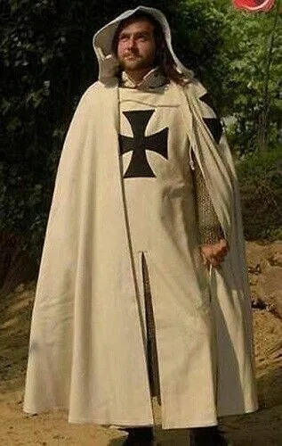Medieval Knights Black Templar White Costume Tunic Surcoat & Cloak Renaissance
