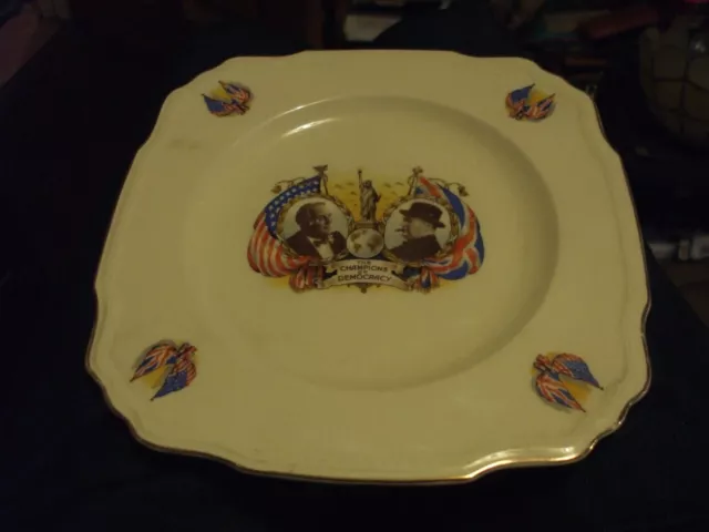 Rare - Ww2 Era  Plate - 'The Champions Of Democracy' (Roosevelt And Churchill)