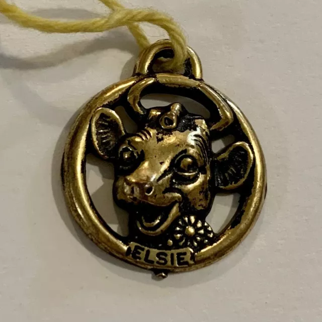 Vintage Elsie the Cow Charm Pendant - Brass Copper Colored Borden’s