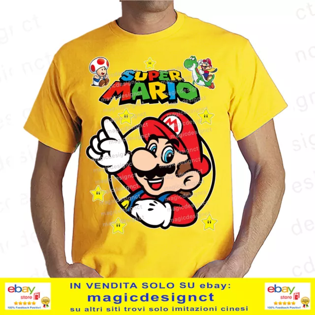 T-Shirt Super Mario Bros Nintendo Tshirt Video Games Uomo Bimbo Anche Man. Lunga