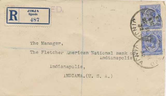 KENIA UND UGANDA 1932 Georg V 30 C (2x) selt. MeF Kab.-R-Bf aus "JINJA, Uganda"