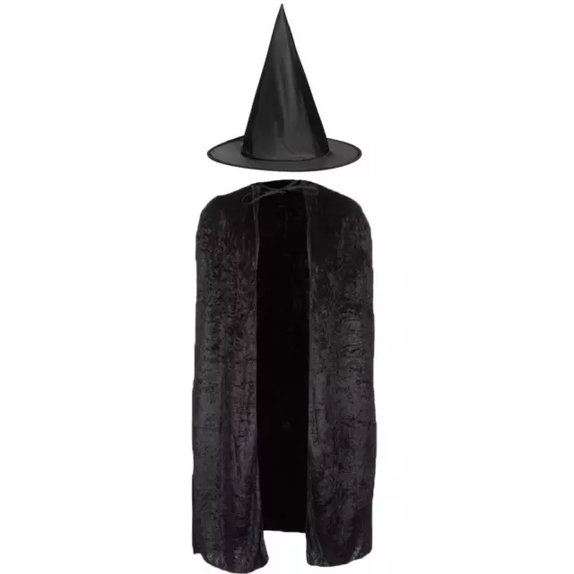 Kids Witch Wizard Costume Velvet Cape Witch Hat Halloween Book Day Fancy Dress