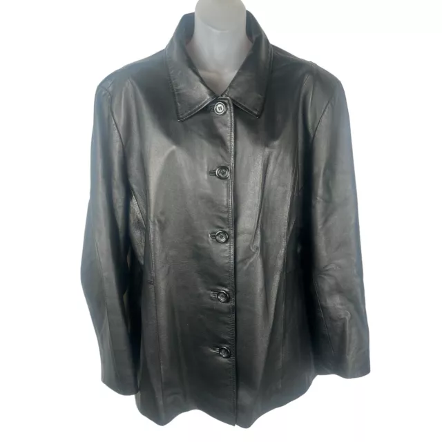 Croft & Barrow Black Real Leather Long Sleeve Jacket Blazer Coat Women's Size 1X