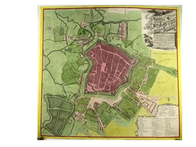 LEIPZIG GRUNDRISS DER STADT 1 Orig. altkol. Kupferstichplan Homann Erben 1749 2