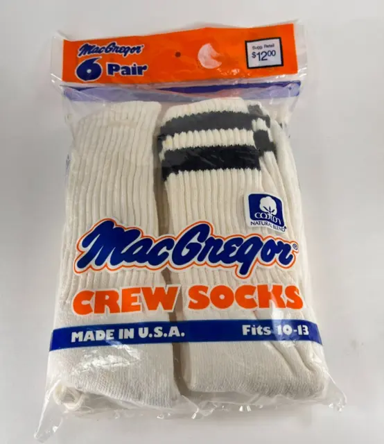 Vintage MacGregor Striped Plain Crew Cotton Socks 6 Pack NOS Sealed Made in USA