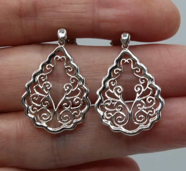 Boucles d'oreilles argent, clip système pas de vis, décor végétal, vers