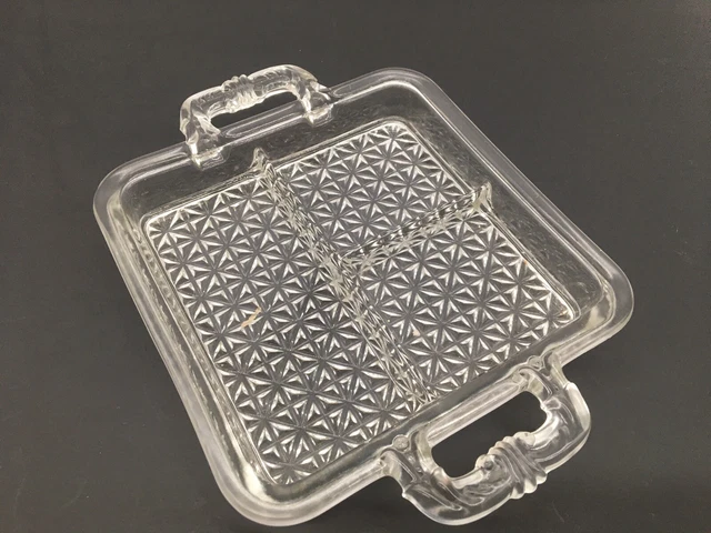 Heavy Clear Glass Divided Divided Dish Tray 3 part Vtg Condiment Candy  Relish