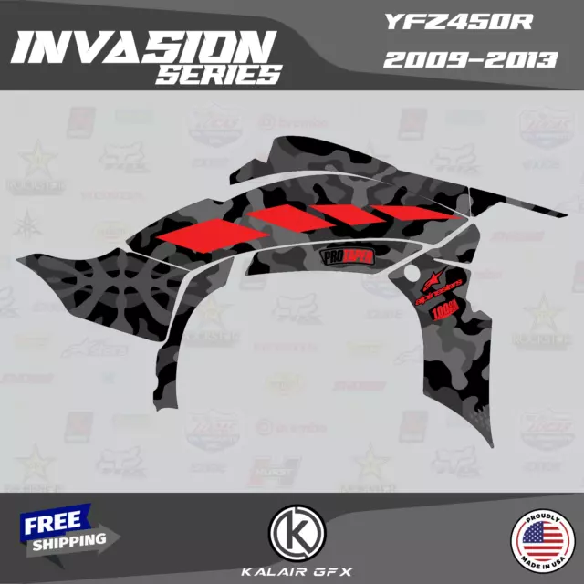 Graphics Kit for YAMAHA YFZ 450R 2009-2013 16 MIL INVASION-Red 2