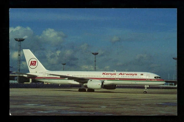 Aviation airplane chrome postcard Kenya Airlines Boeing B-757-23A Orly Paris