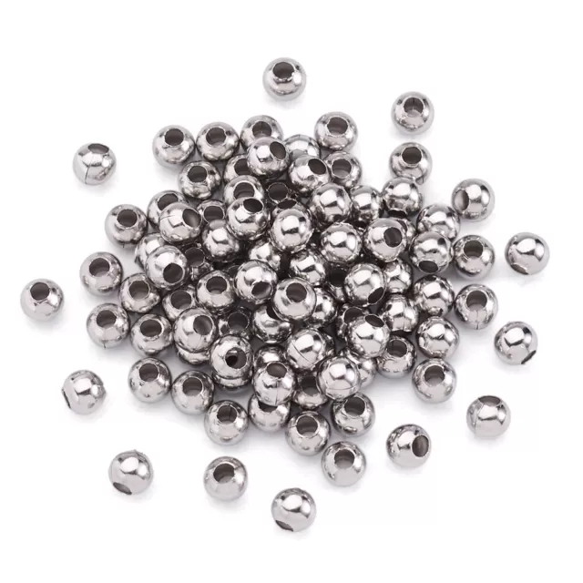 200 piezas 304 cuentas de metal de acero inoxidable espaciadores sueltos redondos suaves cuentas 4 ~ 6 mm