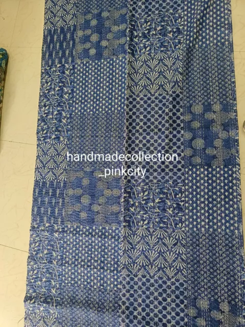 Colcha india hecha a mano con estampado floral de algodón Kantha