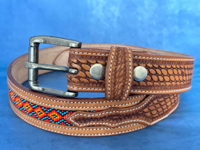 Western Belt Handmade Embossed Full Grain Leather Heavy Duty With Removal Buckle