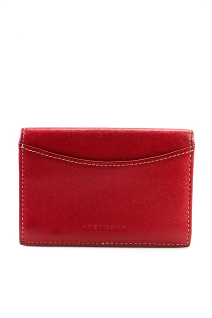 Levenger Womens Leather Envelope Bi Fold Clear ID Pocket Card Wallet Red Small