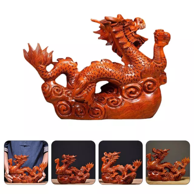 Holz Drachen Statue New Year Figur Chinesische Fengshui Dekorationen Skulptur~