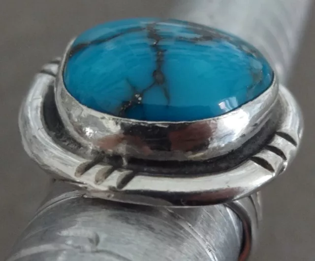 Stunning Sterling Silver Large Cabachon Turquoise Top Native Dress Ring Size M