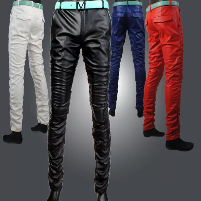 PU Leather Fit Colorful Pants Fashion Mens Slack Trousers Luxury Stylish Slim