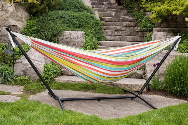 C9POLY10 with Space Saving Steel Stand 9ft Double Polyester Hammock (450 lb C... 3