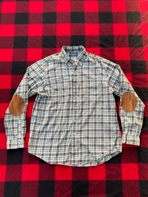 Polo Ralph Lauren M Leather Trim RRL Flannel Western Work Shirt Jacket