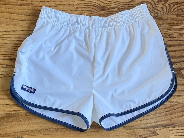 Vintage 70s 80s Wrangler Athletic Shorts Pull On Men's XL White w/ Navy Trim