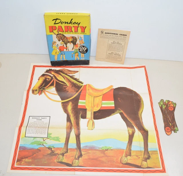 TAILLESS DONKEY VINTAGE 1920s Pin The Tail On The Donkey Game £12.99